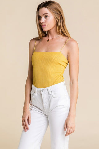 RIBBED SQUARE-NECK BODYSUIT IN BLACK