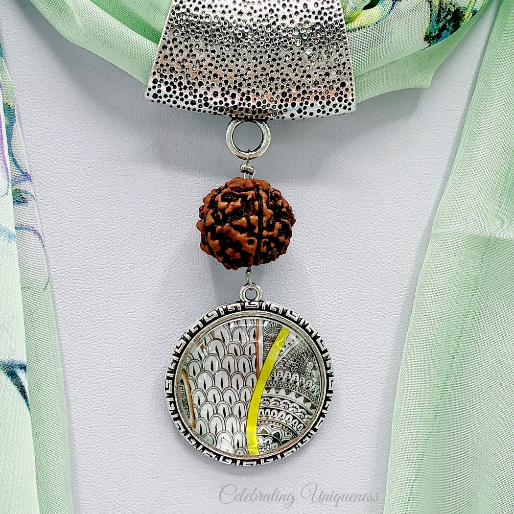 Silver Scarf Pendant with Rudraksha, Scarf jewelry - MeCelebratingU