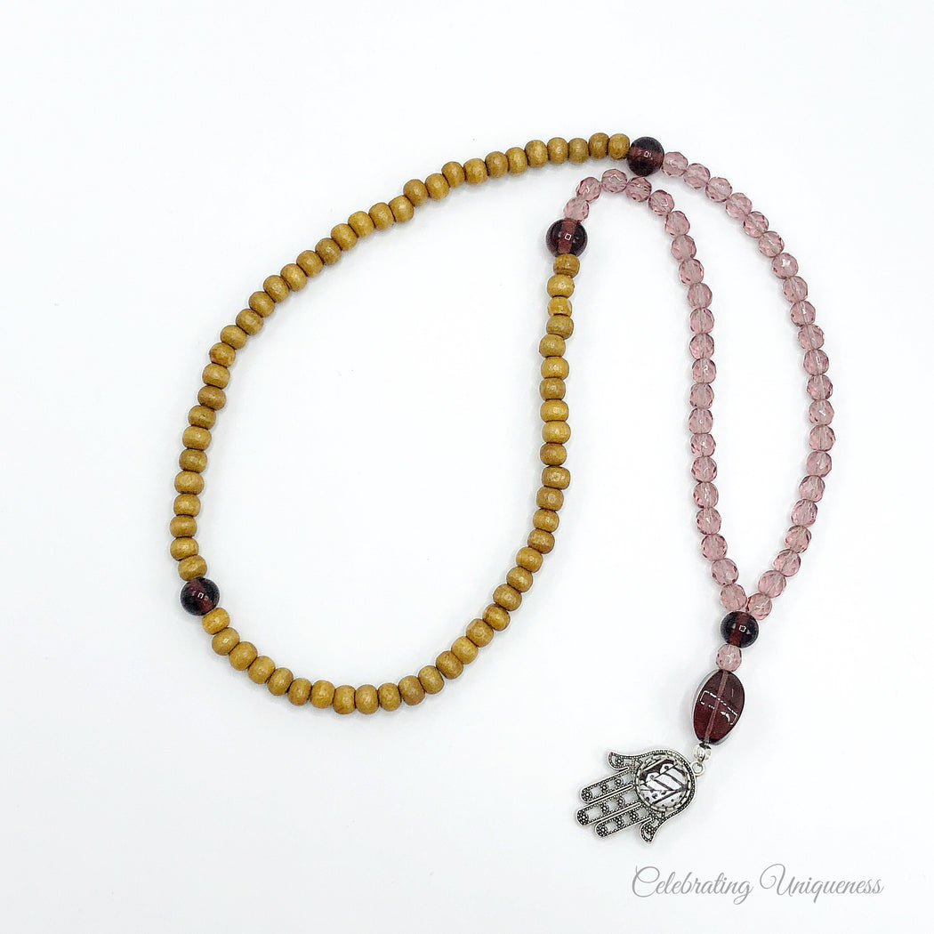 Prayer Beads, Mala Necklace in Camel and Mauve - MeCelebratingU