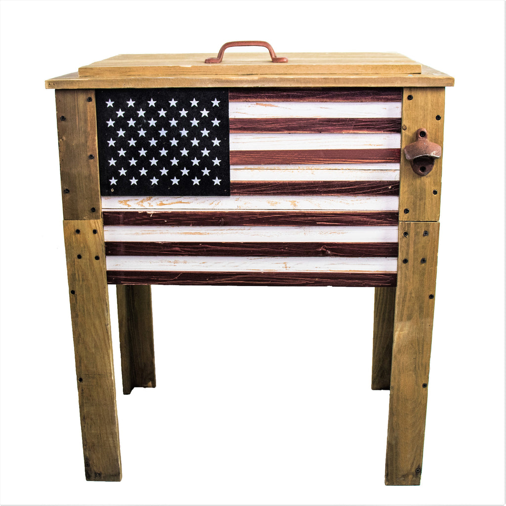 57 Quart Outdoor Patio Wooden American Flag Cooler