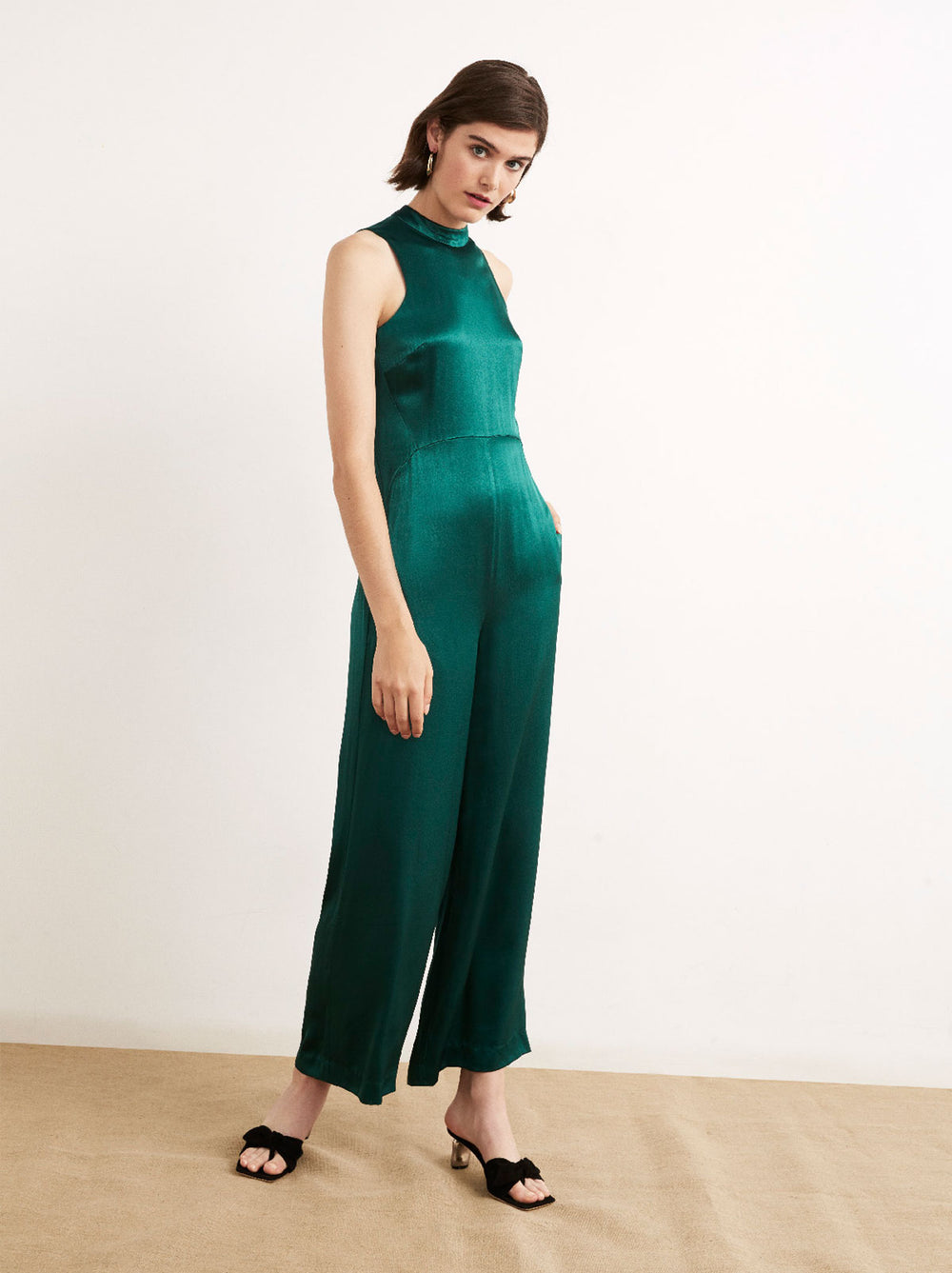 Anaya Green Satin Wide Leg Jumpsuit by KITRI Studio