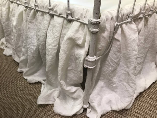 Washed Linen Crib Skirt and Ruffled Crib Pillow-Gathered Crib Skirt-Bright White Washed Linen-16" finished length-Ruffled Crib Pillow