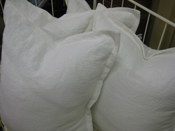 Pair of 22" Washed Linen Tailored Shams-Tailored Pillow Shams in Vintage White Washed Linen