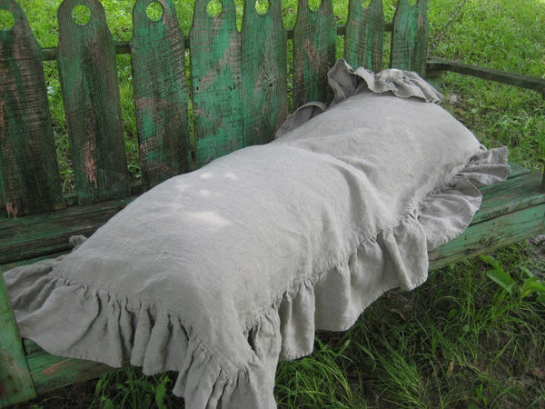 Ruffled Body Pillow Sham in Washed Linen-Long Ruffled Pillow Case
