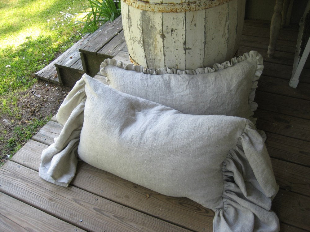 Pair of Ruffled Pillow Shams-Your Requested Color Choice and Size-Zip Closures-Made to Order-Classic Washed Linen Bedding-May Be Monogrammed