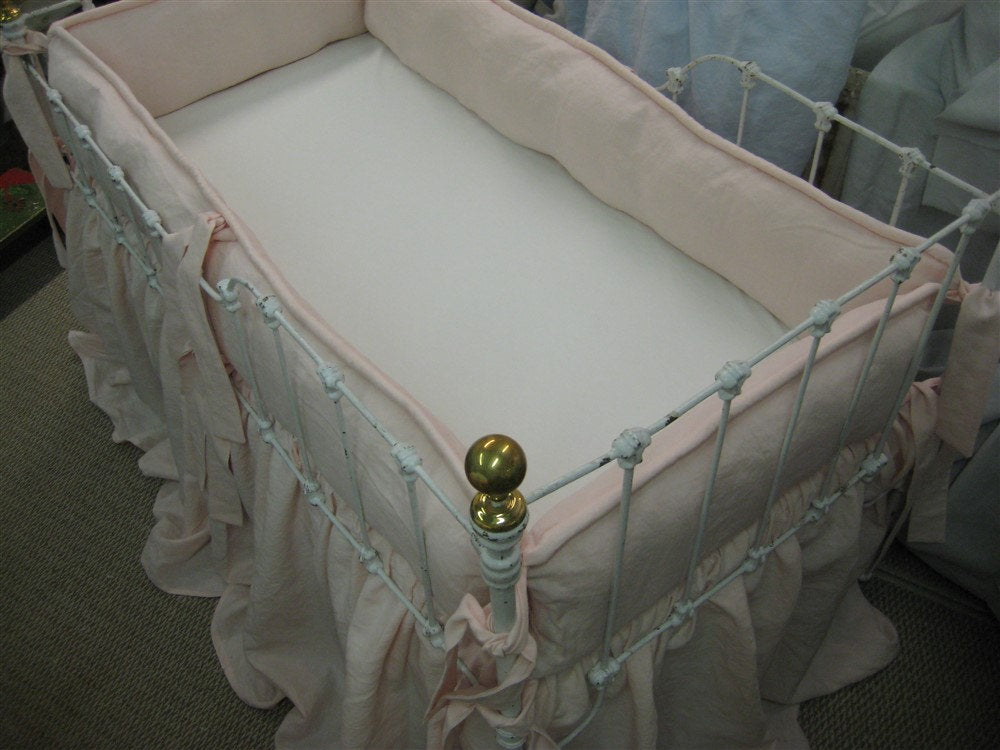 Ballet Pink Washed Linen Tailored Crib Bedding-Bumpers and Gathered Crib Skirt-Baby Pink Classic Crib Bedding