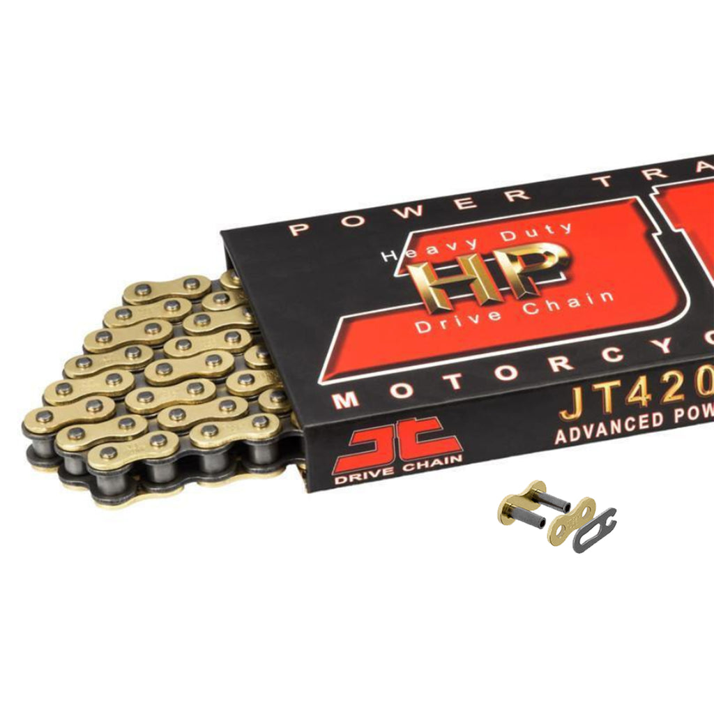 Motorcycle Chain JT High Performance Heavy Duty Gold & Black 420 HPGB 136 SL