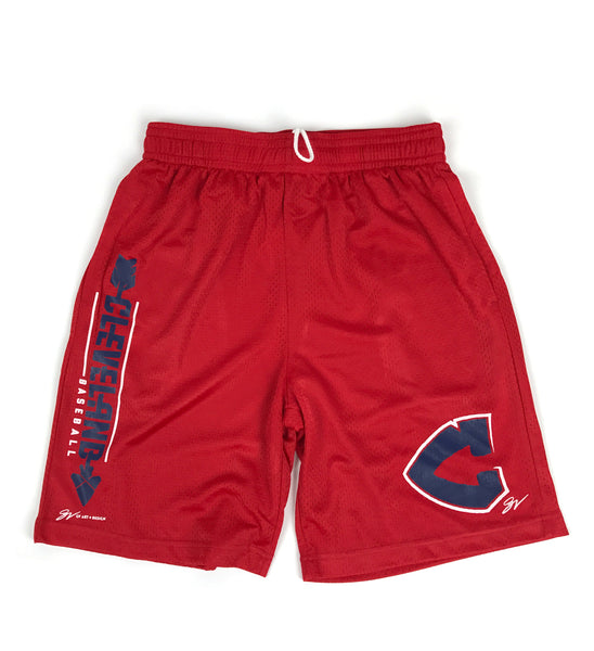 Red Cleveland Baseball Arrowhead C Mesh Shorts