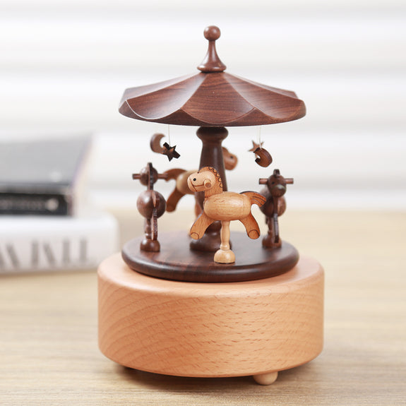 Horse Carousel Walnut Music Box - Idea Gift