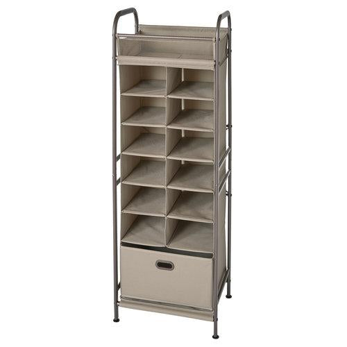 Vertical 12-Cubby Shoe Storage Organizer with Bin Drawer - Style 5123