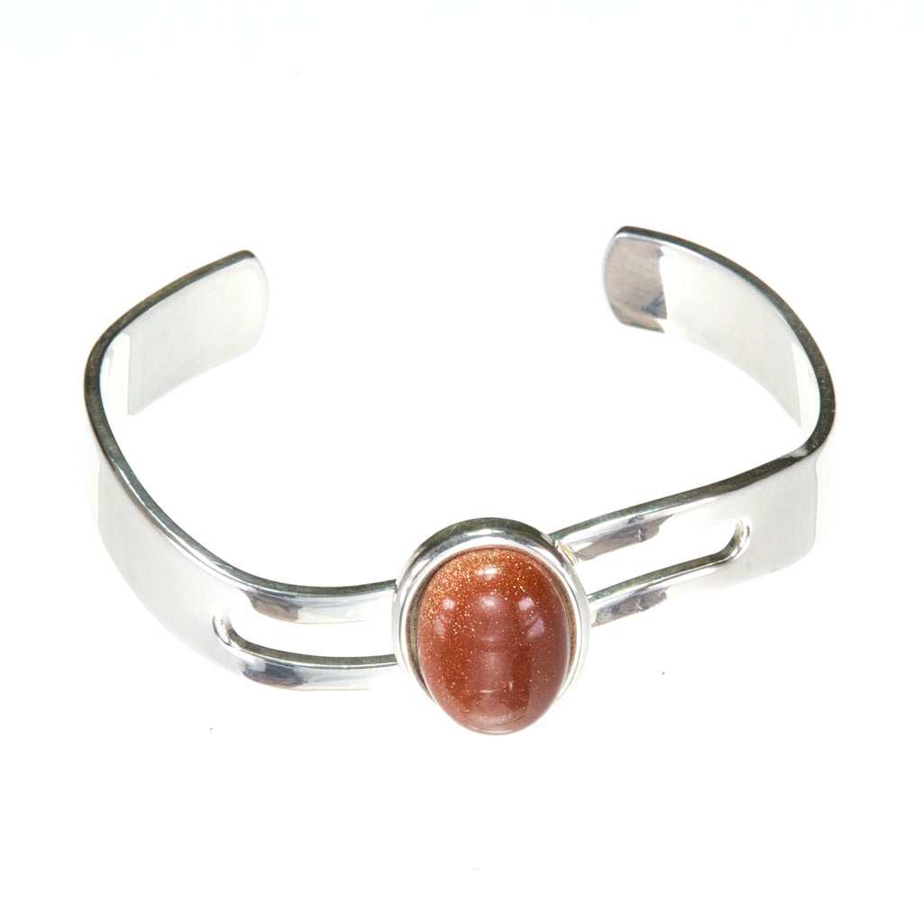 Brown Glitter Goldstone Adjustable Wave Bangle - Cuff Bracelet Bangle
