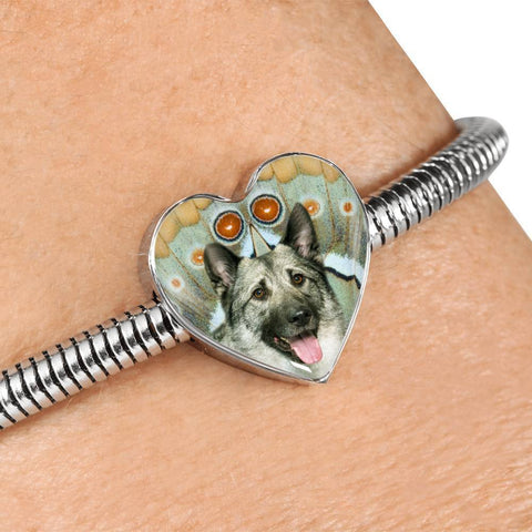 Norwegian Elkhound Dog Print Heart Charm Steel Bracelet-Free Shipping