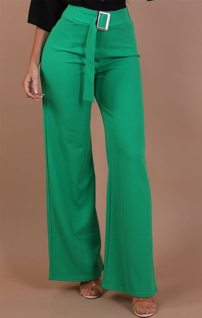 Green High Waist Belted Wide Leg Trousers – Tamara
