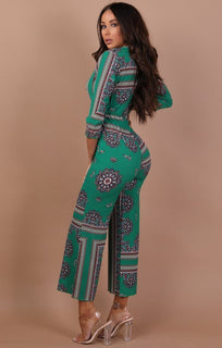 Green Paisley Plunge Jumpsuit – Scarlet