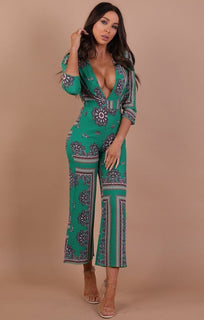 Green Paisley Plunge Jumpsuit – Scarlet