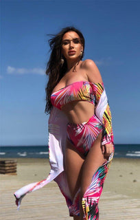 Fuchsia Tropical Three Piece Swimwear Set - Megan