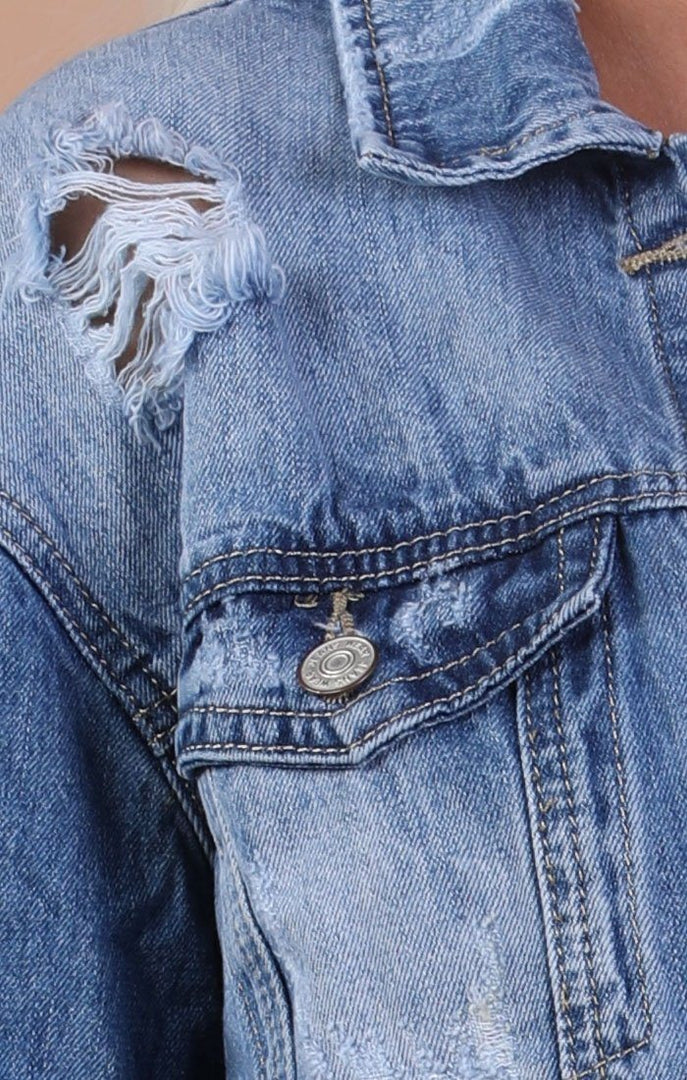 Blue Distressed Oversized Longline Denim Jacket – Madison