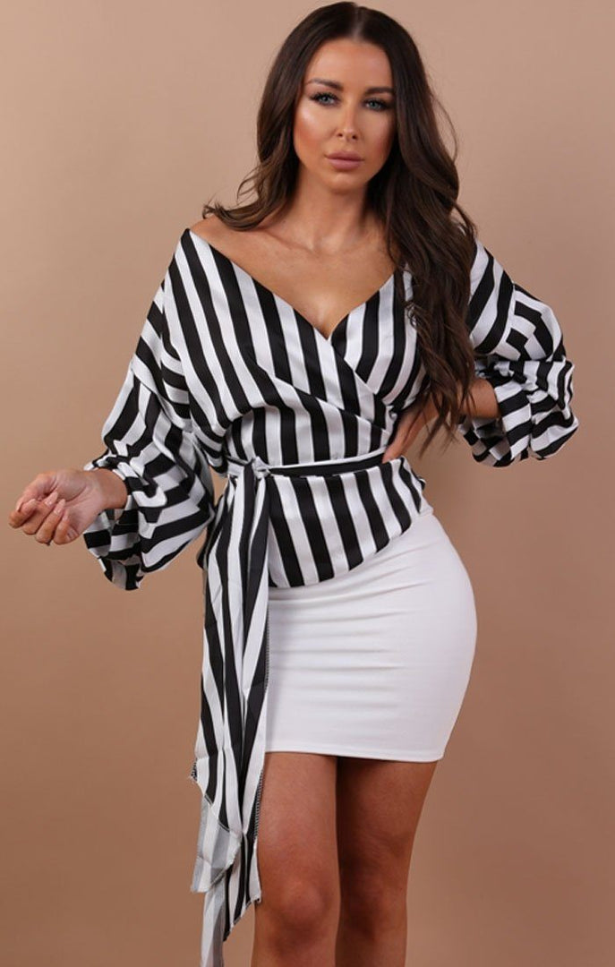 Black And White Stripe Wrap Shirt - Thea