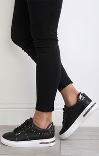 Black Studded Diamante Trainers - Charlotte