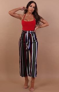 Green Striped Wide Leg Trousers - Alison