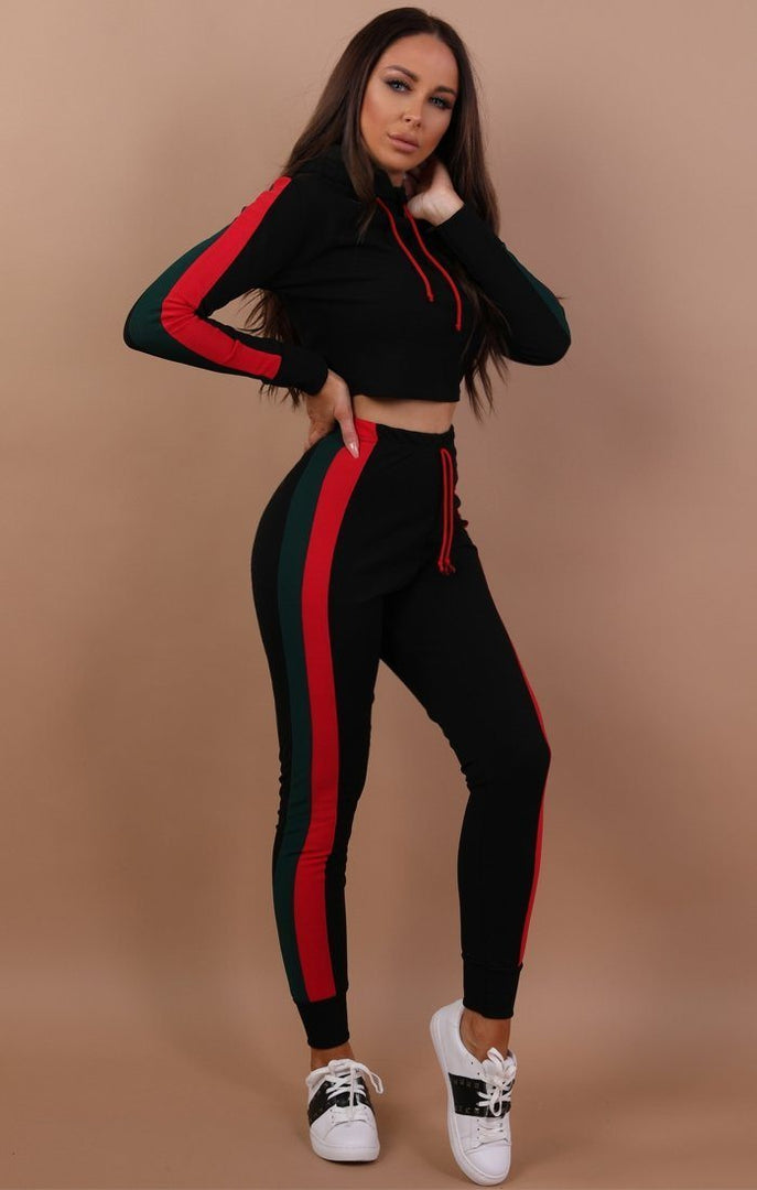 Black Stripe Detail Loungewear Set - Claudia