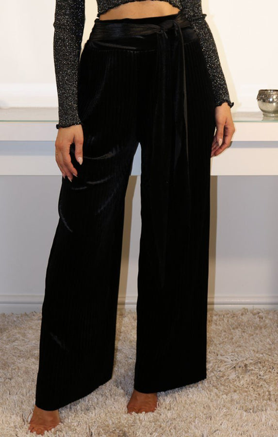 Black Velvet Wide Leg Trousers