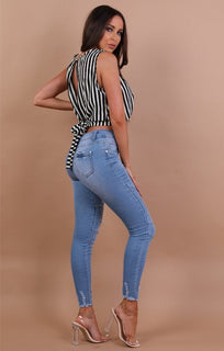 Black Striped Tie Back Crop Top - Laila