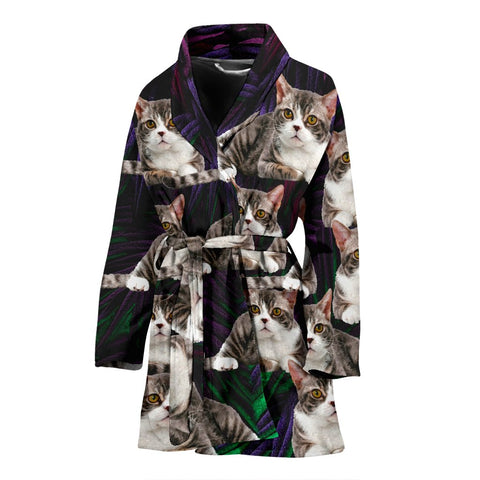 American Wirehair Cat Print Women's Bath Robe-Free Shipping