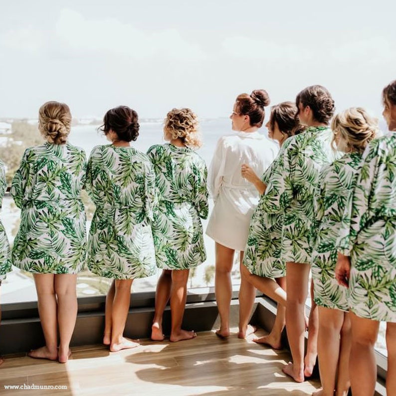 tropical print bridal party robes