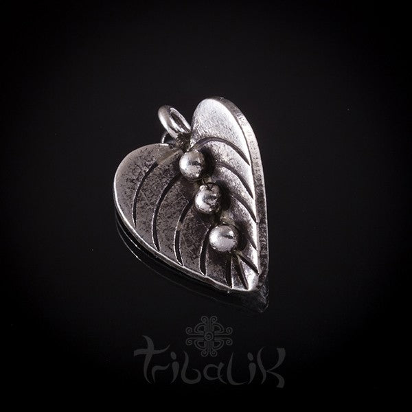 Silver Heart Leaf Charm Pendant
