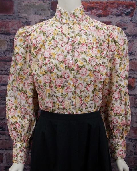 Ladies Victorian Floral Print Blouse-XL - Blanche's Place