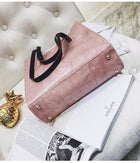 Women Large Capacity Tote Handbag Solid Vintage Faux Leather Shoulder Bag