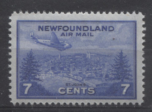 Newfoundland #C19 (SG#291) 7c Deep Ultramarine 1943 St. John's Airmail Issue VF-75 NH Brixton Chrome