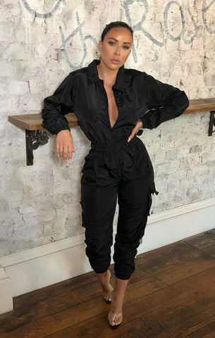 black utility jumpsuit