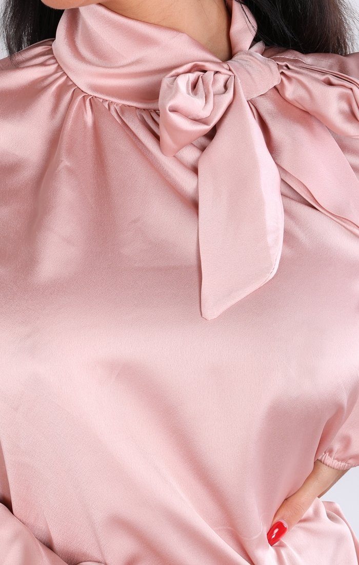 Pink Satin Bow Tie Shirt