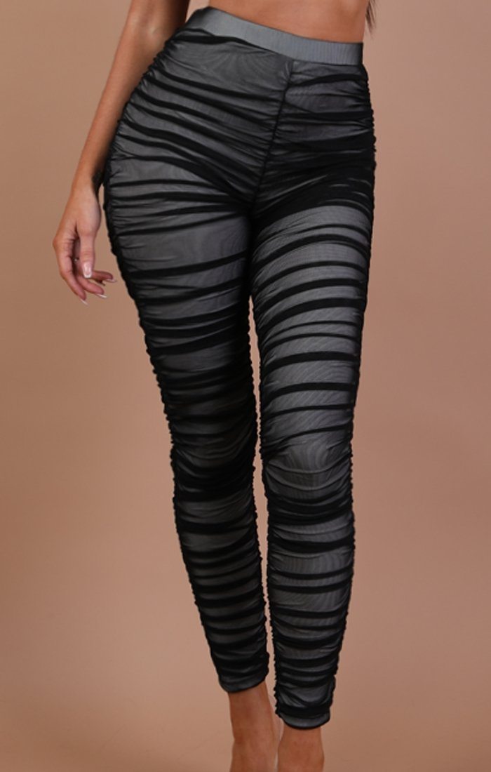 Black Ruched Mesh Leggings – Jade