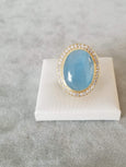 Aqua Marine Cabochon Ring Cocktail Ring Halo Ring Yellow Gold Fashion Ring