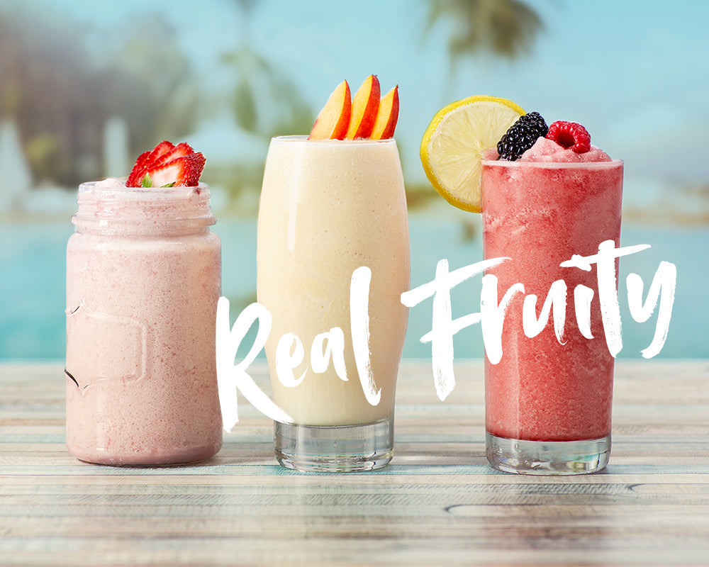 island oasis images with drinks and text real fruity