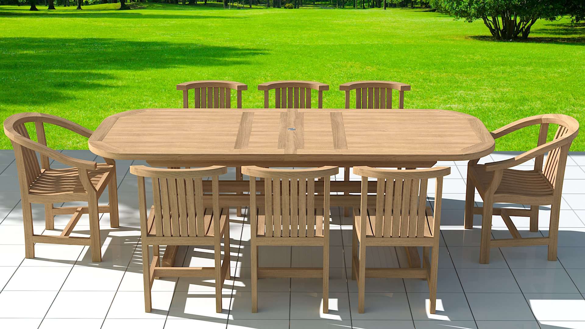 Garden Deluxe Extending 180-240cm (8-12 Seater) Table & Chairs - Chic Teak® | Luxury Teak Furniture