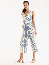Cropped Tie-Waist Jumpsuit, Plus Size Color Bluebell Lemon Combo