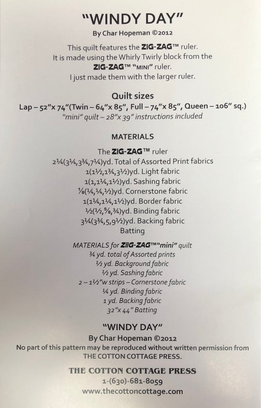 Windy Day Quilt Pattern Featuring the Zig-Zag Ruler