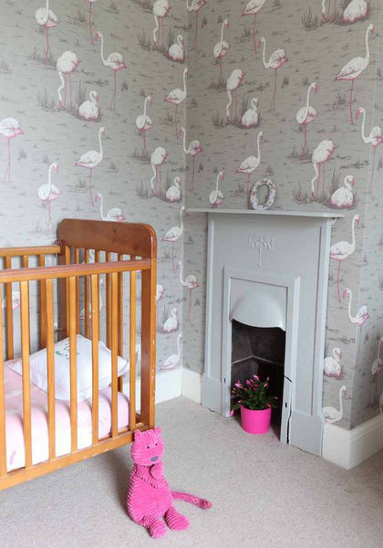 Flamingos Wallpaper by Cole & Son used in a nursery.