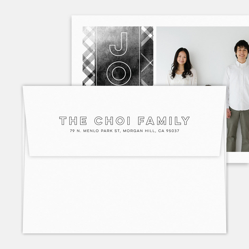 Black Plaid Holiday Cards – Printed Return Address