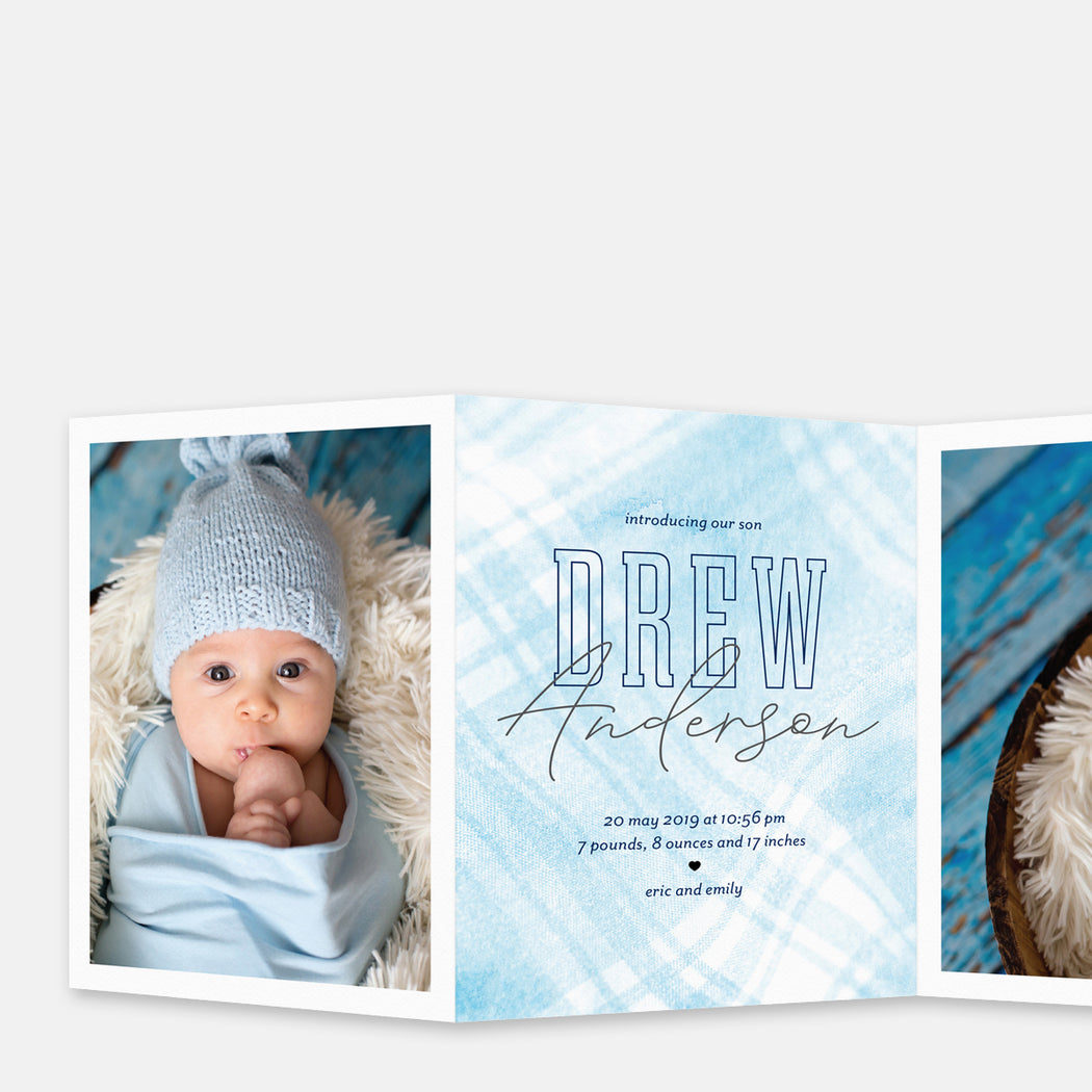 Plaid Quad Birth Announcements – Enlarged Back View