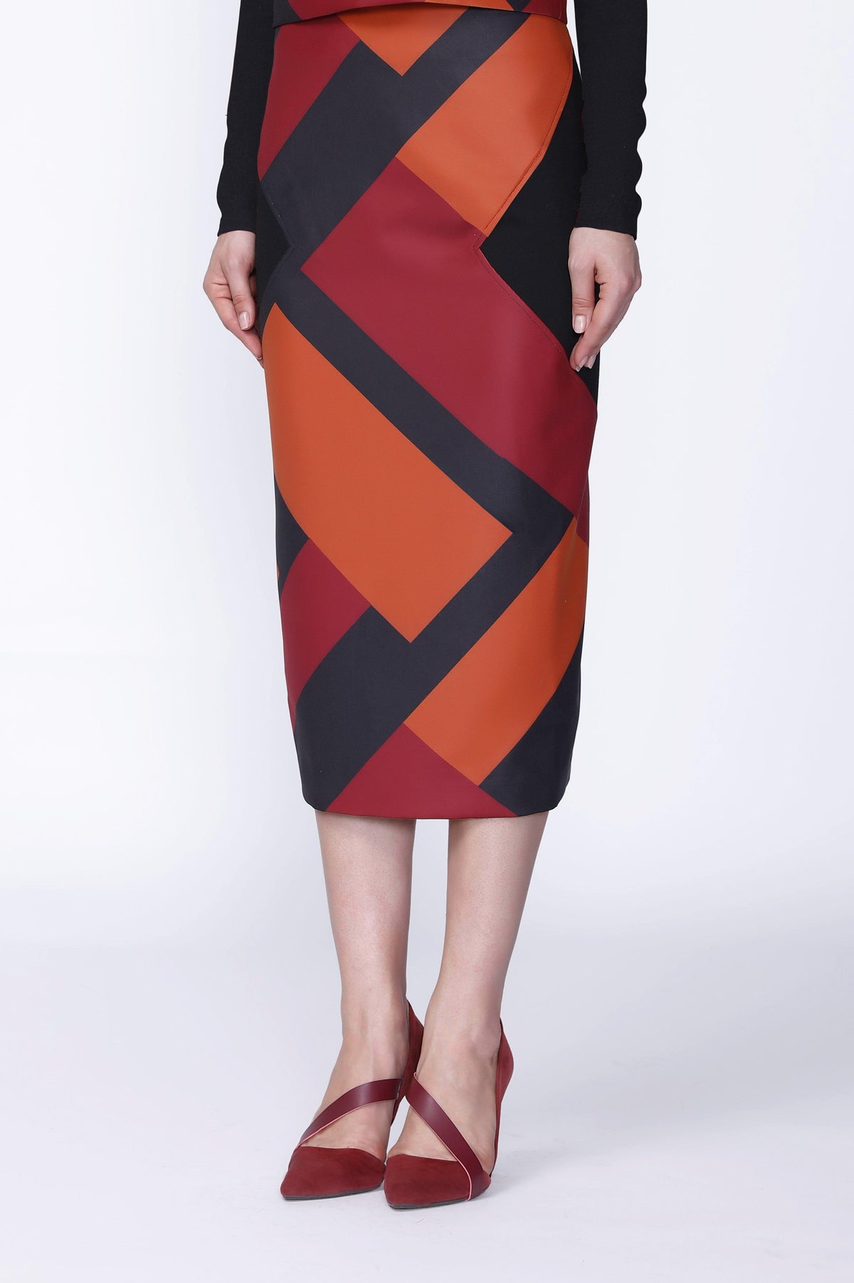 Jupe droite patchwork bas