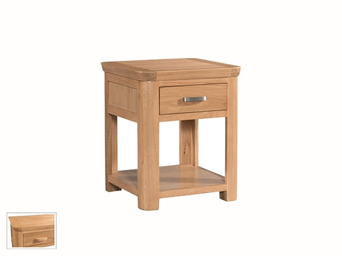 Curved Oak End Table With Drawer
