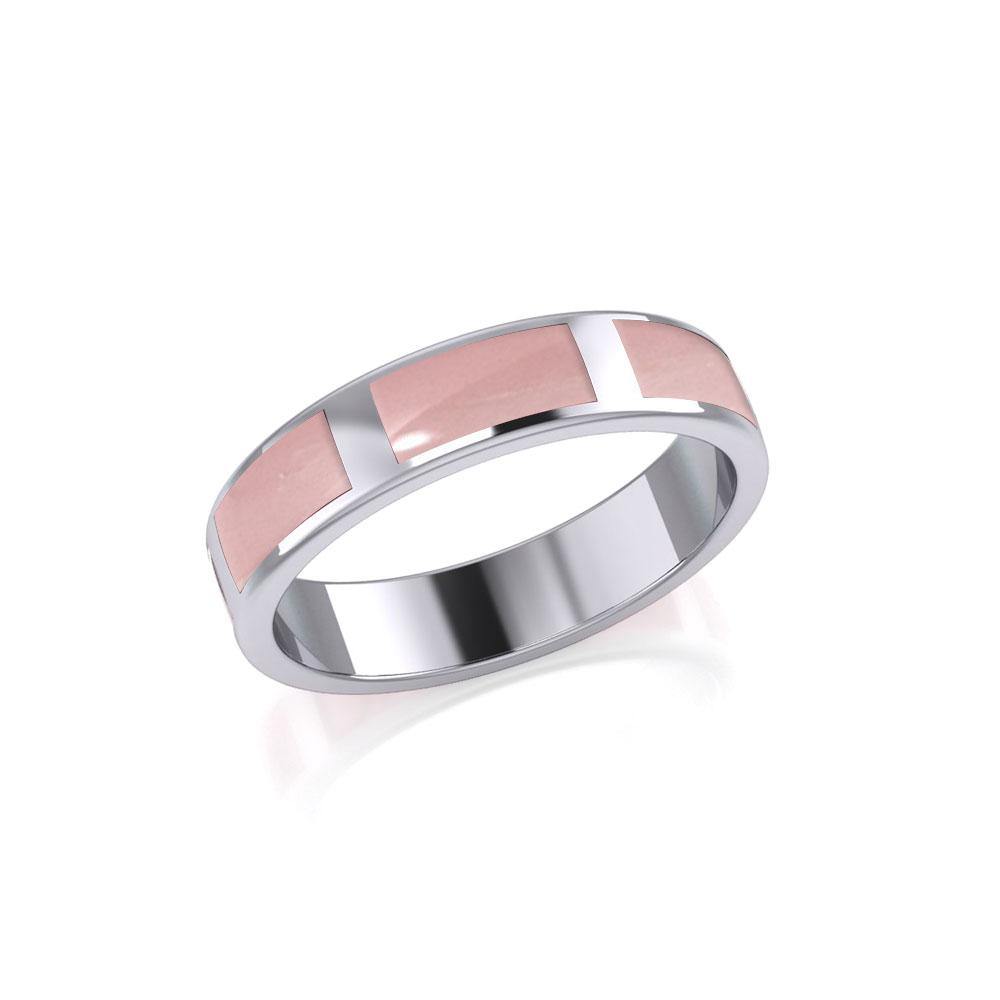 Modern Rectangle Band Inlaid Silver Ring