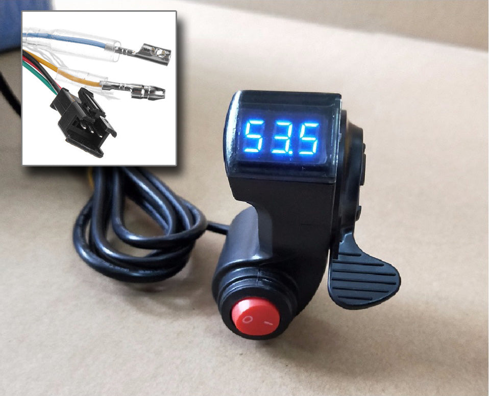 Electric Bike Thumb Throttle 12-84v LED Display Voltmeter & ON OFF Kil