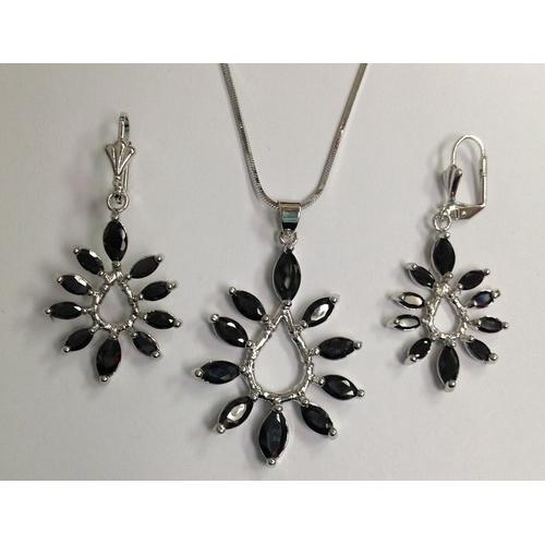Black Marquise CZ Necklace and Earring Set Rhodium Plated in Gift Box