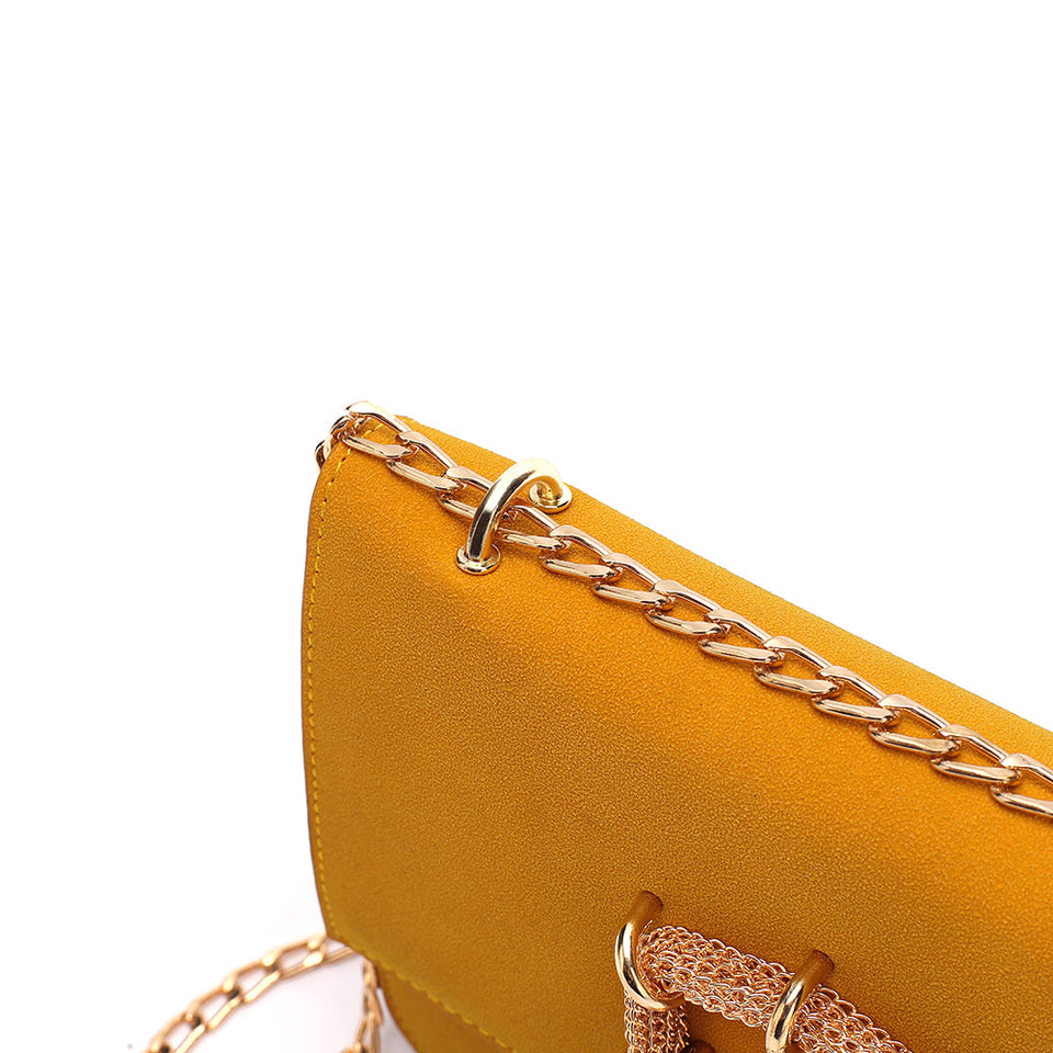 Cable chain fringed faux suede crossbody bag in Black